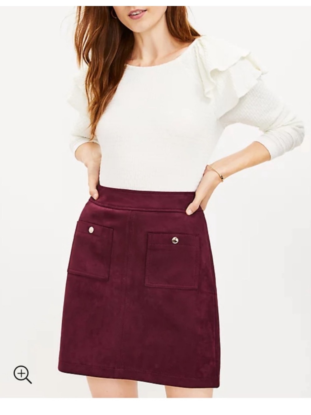 NWT Loft Burgundy Faux Suede A-Line Skirt with Front Pockets